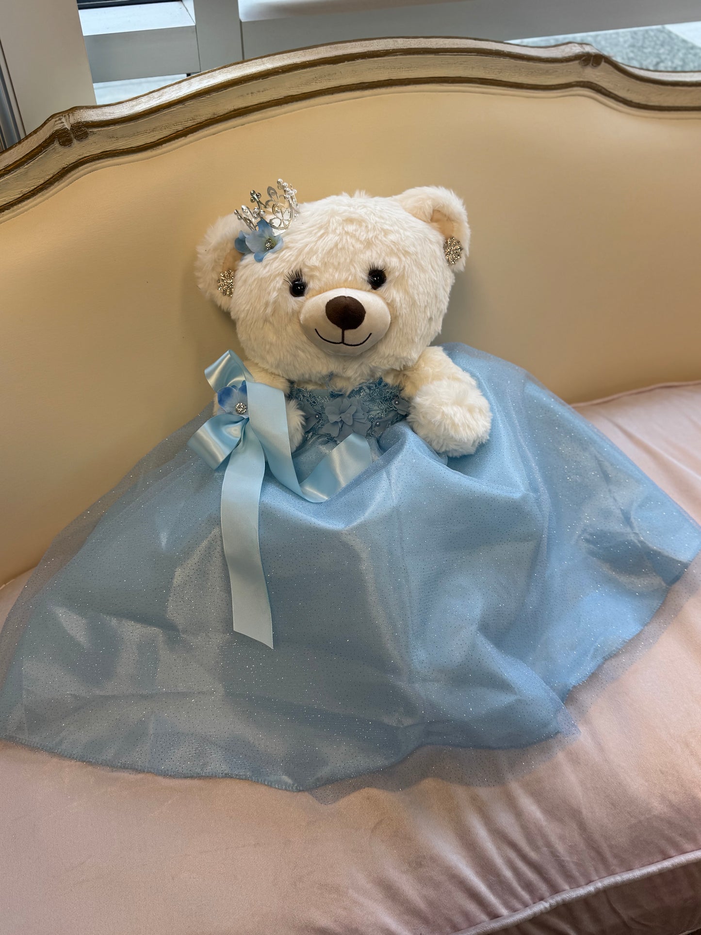 White Bear w/ Light Blue Dress and Silver Crown