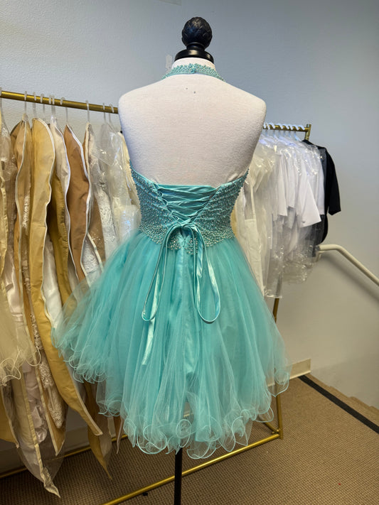 Beaded High Halter Cocktail Dress