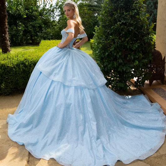 Off -Shoulder Sweetheart Bejeweled Quince Dress