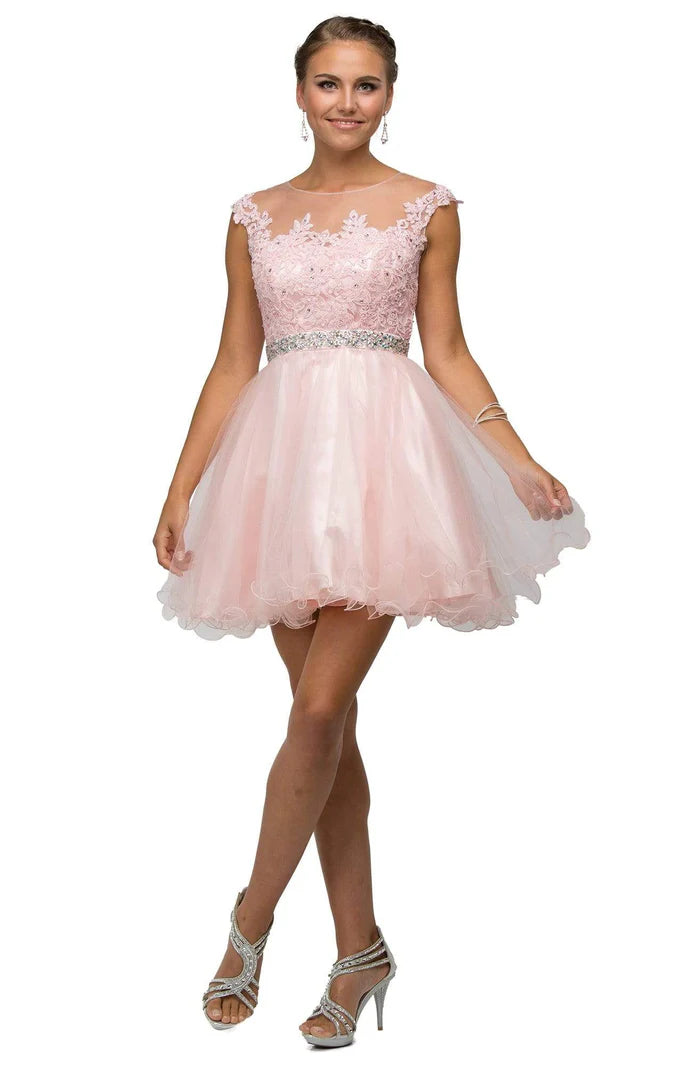 Lace Applique A-line Short Dress Bellissimas Bridal & Quinceanera Boutique Lace Applique A-line Short Dress Bellissimas Bridal & Quinceanera Boutique