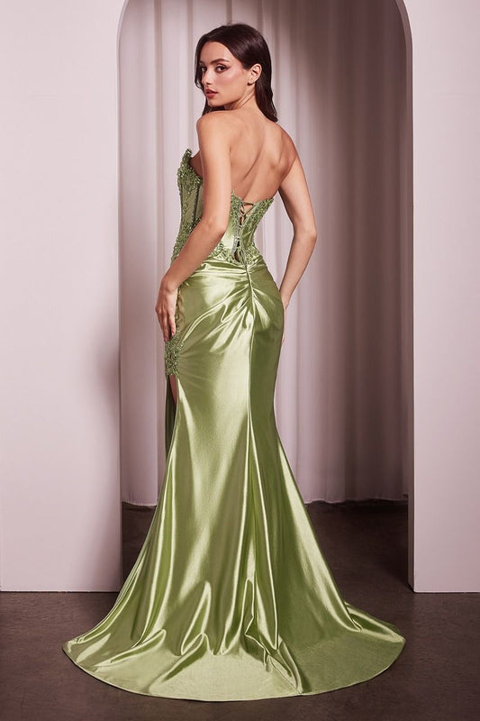 Fitted Strapless Lace and Satin Gown