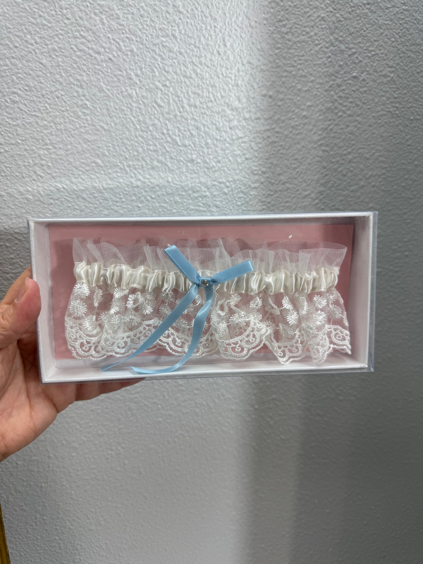 Wedding Garter - Ivory & Blue w/Lace