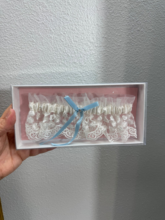 Wedding Garter - Ivory & Blue w/Lace