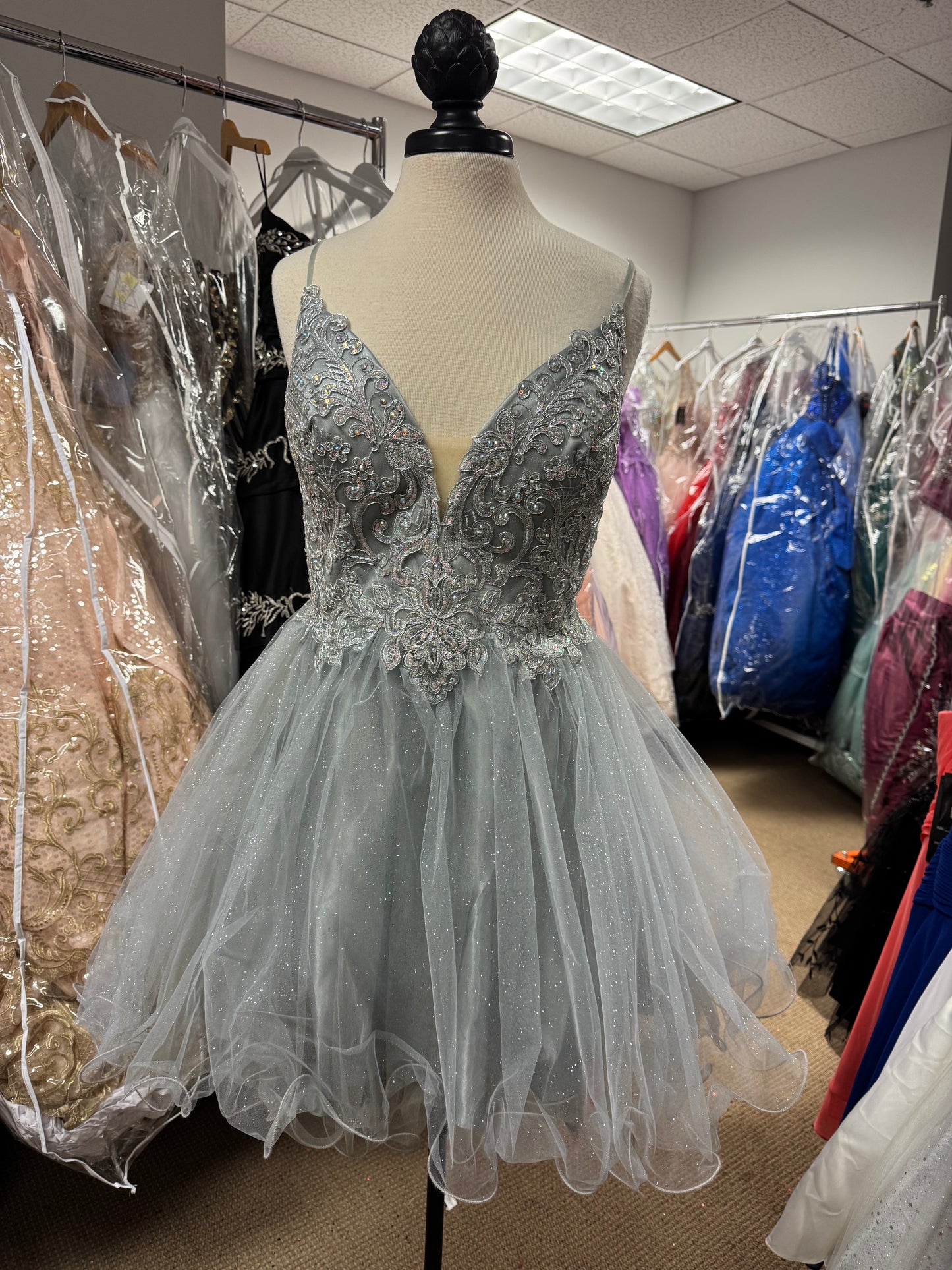 Floral Lace Applique A-Line Homecoming Dress Bellissimas Bridal & Quinceanera Boutique Floral Lace Applique A-Line Homecoming Dress Bellissimas Bridal & Quinceanera Boutique