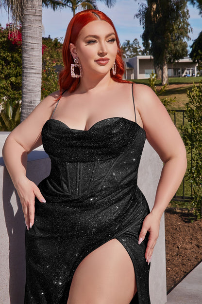 LADIVINE GLITTER CORSET FITTED GOWN - CURVE