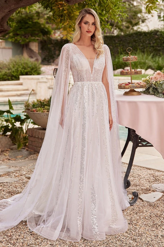 LADIVINE A-LINE BRIDAL GOWN WITH LONG SLEEVES