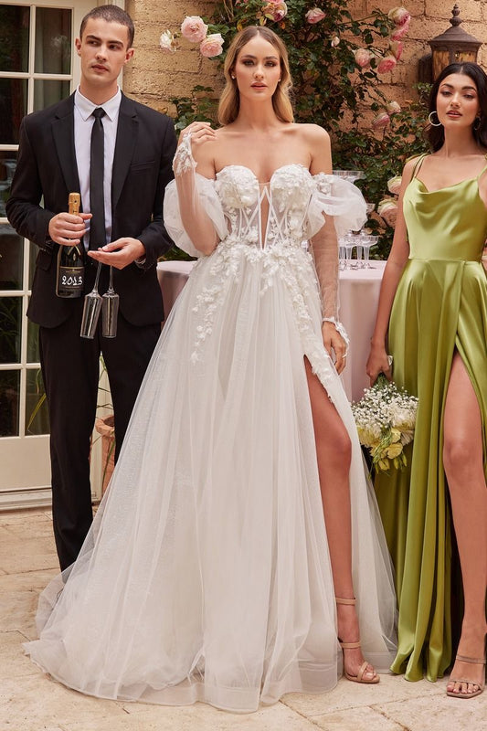 LADIVINE STRAPLESS BALL GOWN WITH REMOVABLE SLEEVES