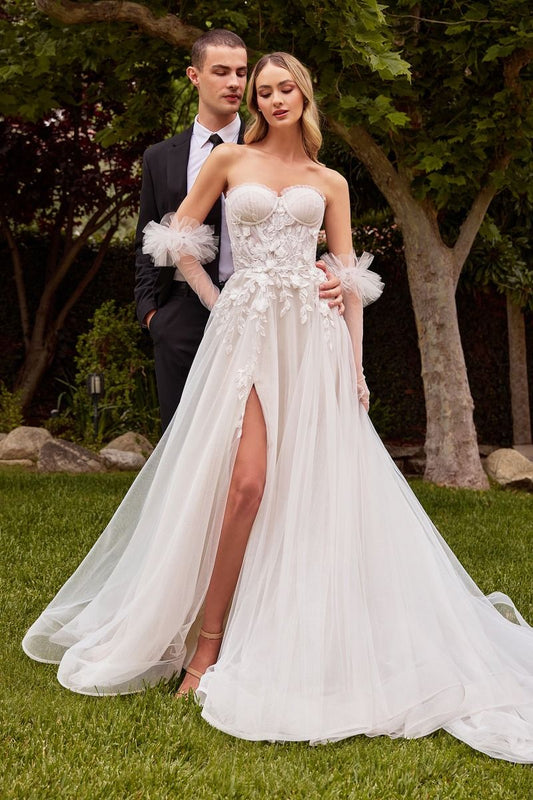 LADIVINE STRAPLESS A-LINE BRIDAL GOWN WITH GLOVES
