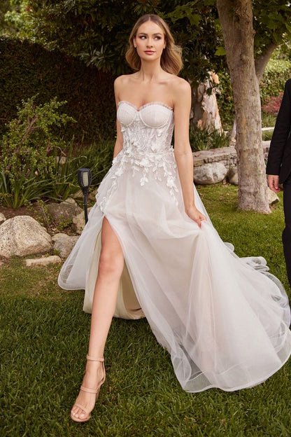 LADIVINE STRAPLESS A-LINE BRIDAL GOWN WITH GLOVES