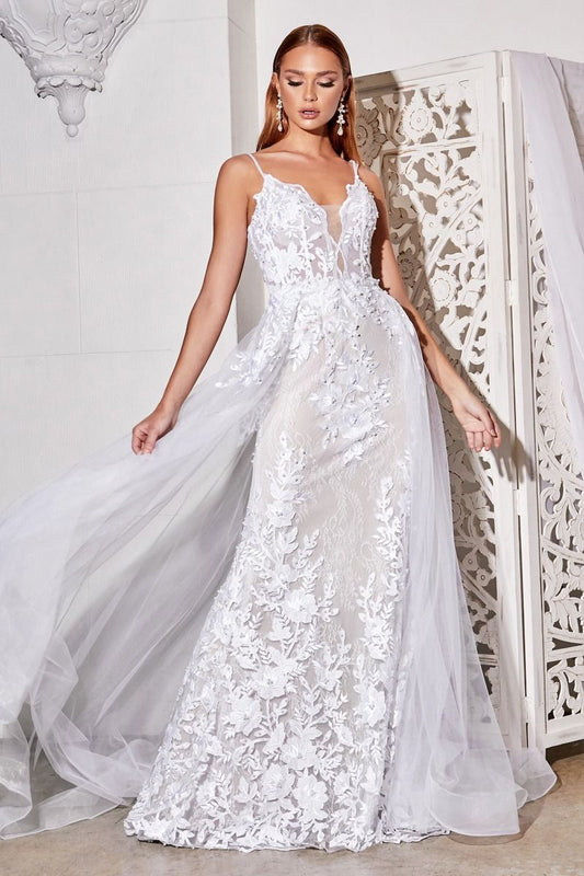 LADIVINE LACE WEDDING GOWN WITH OVERSKIRT